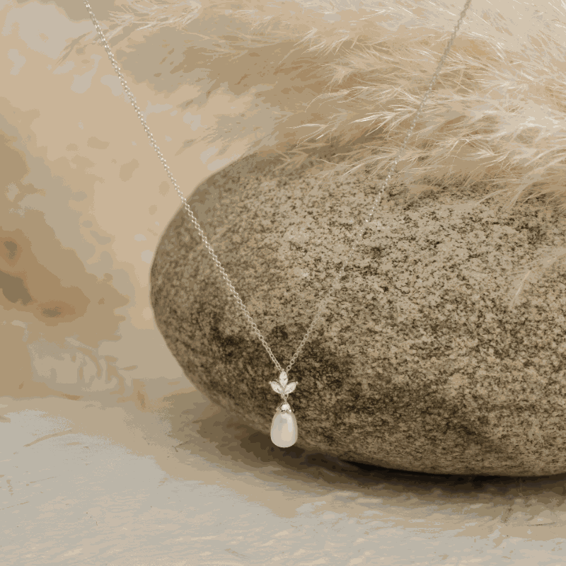 Eternal Pearl & Diamond Necklace with freshwater pearl and sparkling crystal pendant on sterling silver chain