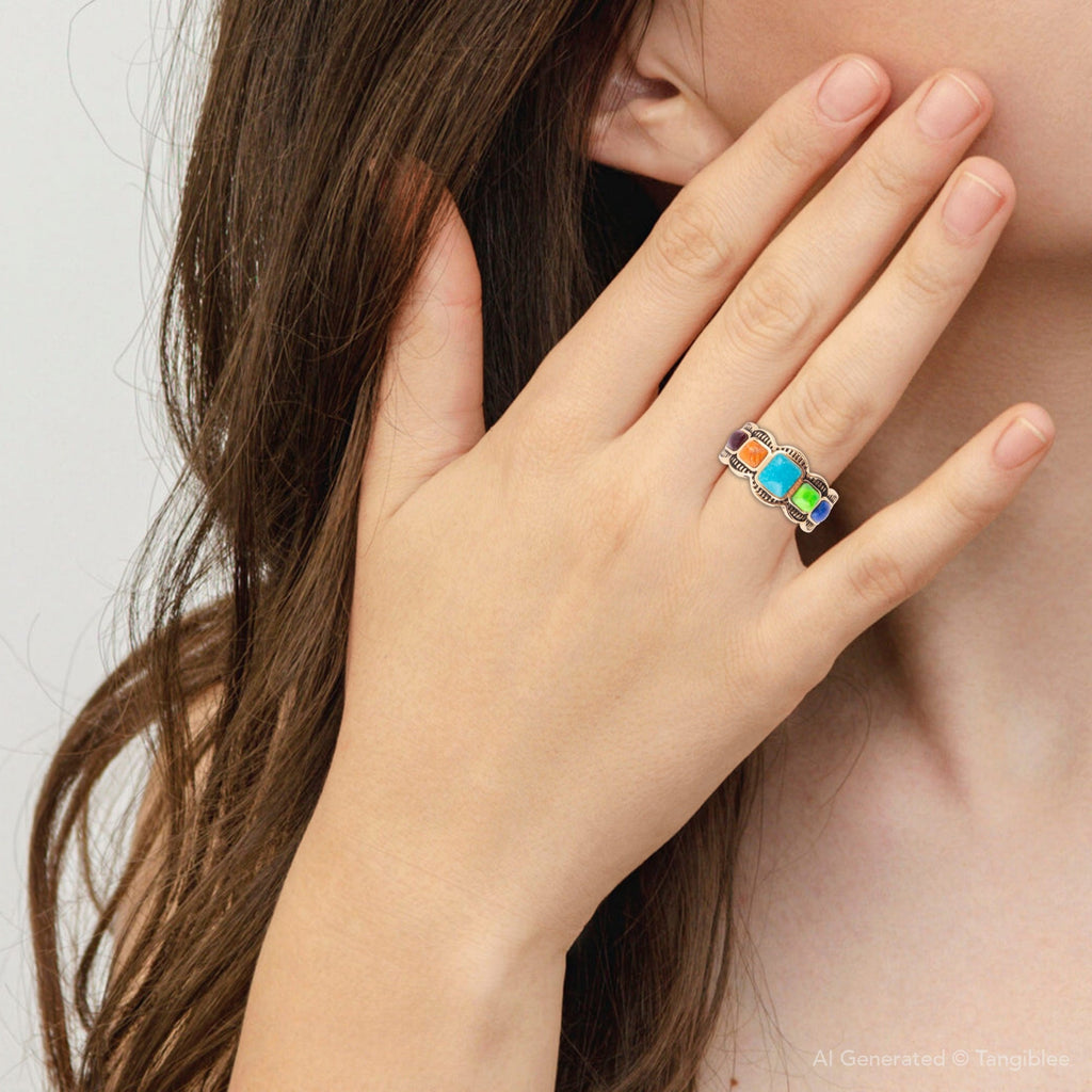 Zion Blue Turquoise Colorful Golden Ring